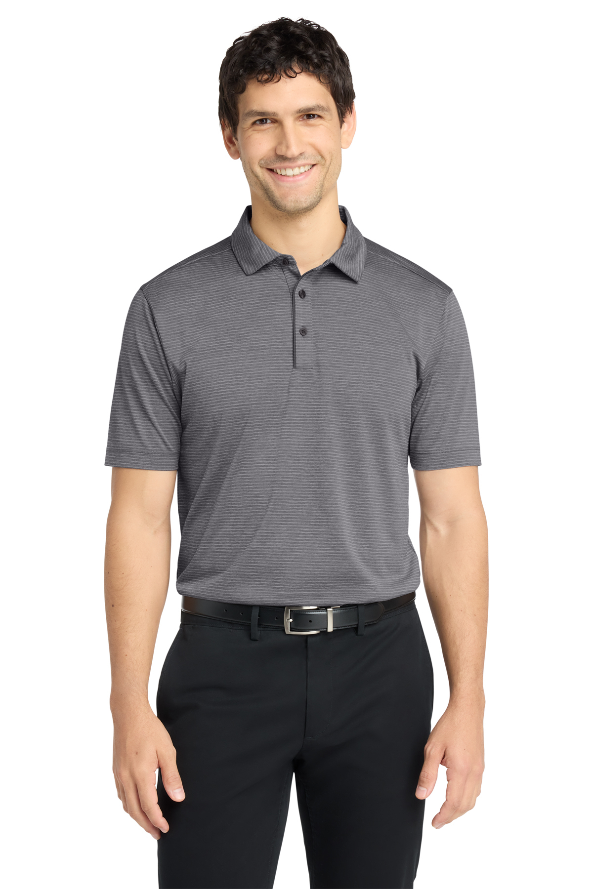 BRIEFING GOLF SHADOW STRIPE POLO（NAV／M） 1200W-10467-ShadowGrey-0-