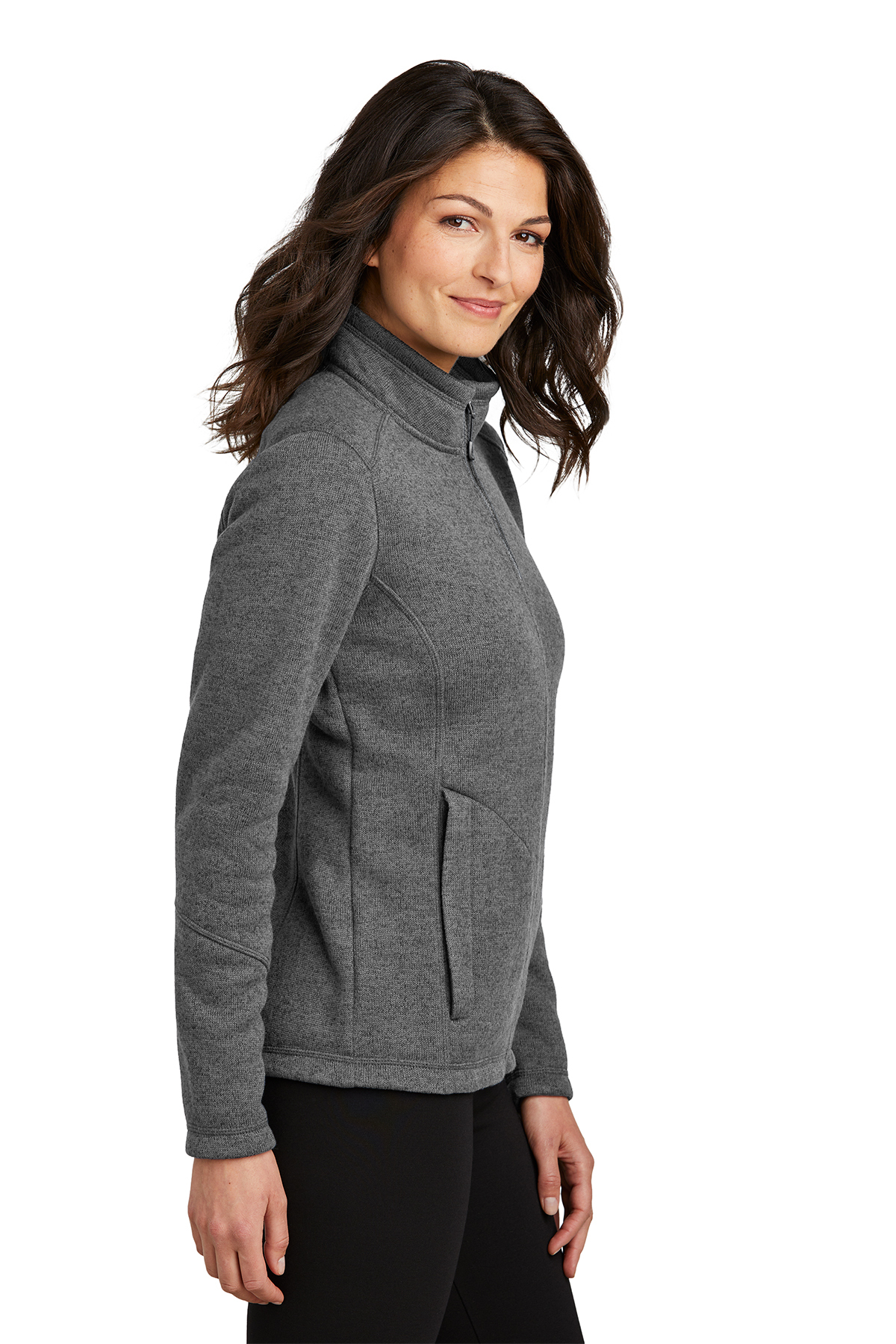 Port Authority Ladies Arc Sweater Fleece Long Jacket with custom logo  embroidery, L425