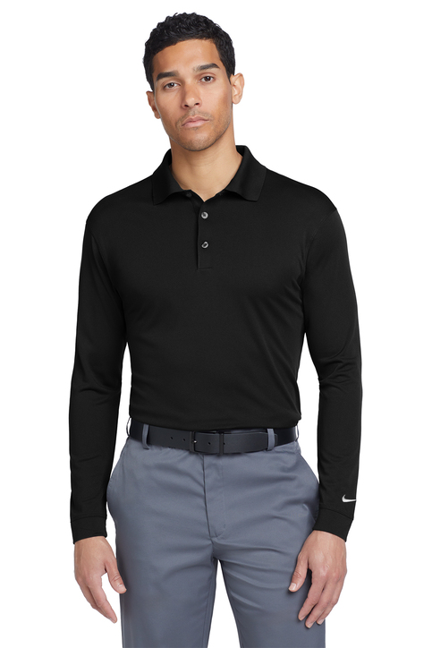 dri fit long sleeve dress shirts Nike NKDC2104 Mens Navy Blue Dri-Fit Moisture Wicking Micro Pique 2.0 Long  Sleeve Polo Shirt — BigTopShirtShop.com