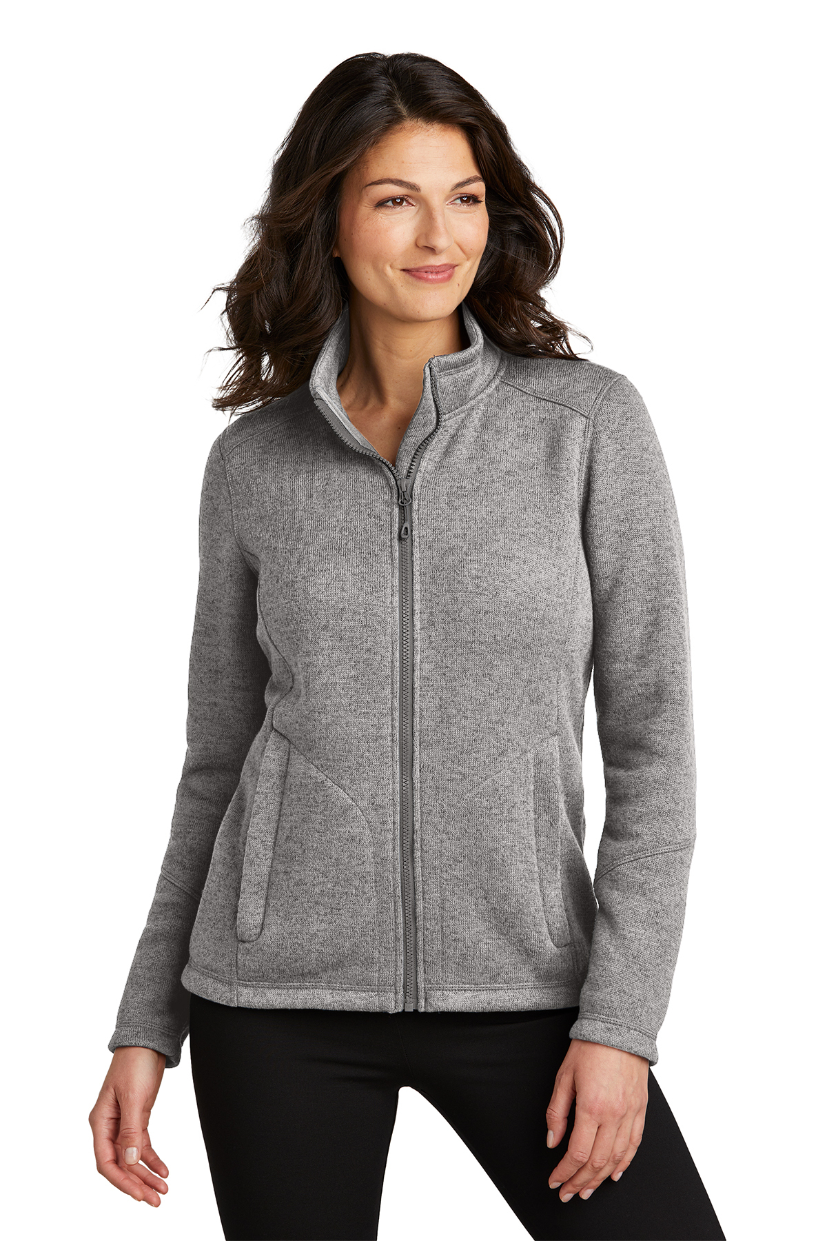 Ladies Heathered Sweater-Fleece Jacket
