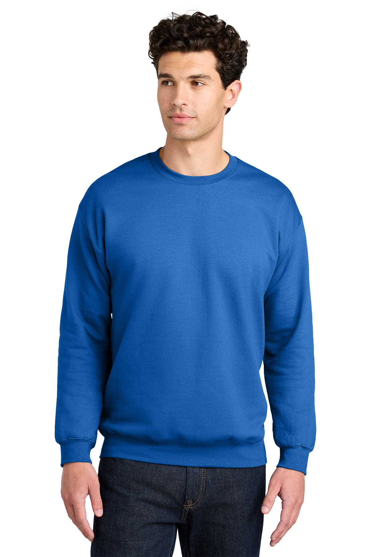 thumbnail interactive-video image 1 of Gildan Men's Softstyle Crewneck Sweatshirt - Stone Blue Comfort Wear 1 of 10
