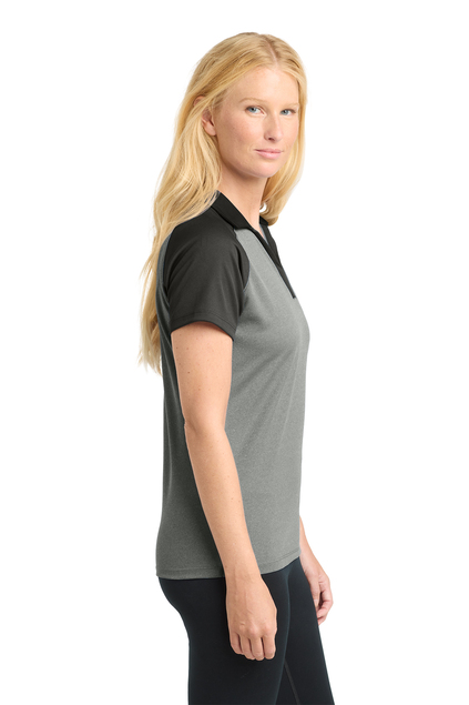 Sport-Tek Ladies PosiCharge RacerMesh Raglan Heather Block Polo. LST641