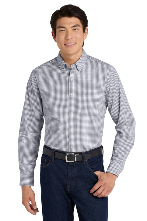 シャツ/ブラウス(長袖/七分) HOWDY. gingham check blouse(gray) Navy Large Check Long Sleeve Icon Shirt | The Shirt by Rochelle