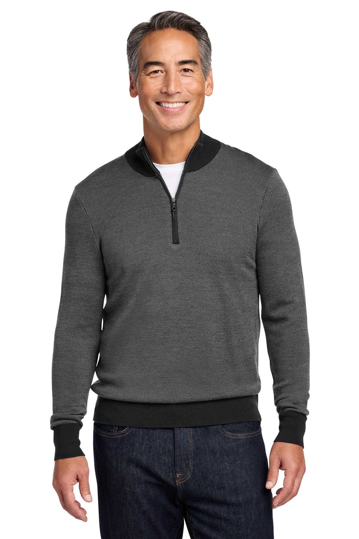Brooks Brothers Washable Merino Birdseye 1/4-Zip Sweater | Product