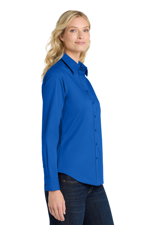 blue dress shirt for ladies Port Authority Women's Mediterranean Blue Long Sleeve Shirt