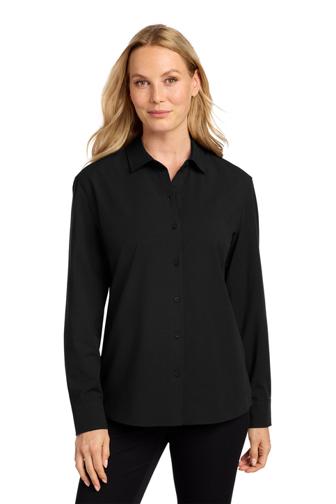 black long sleeve dress shirt womens Button-Front Black Long Sleeve Shirt Jacket With Single Chest Pocket A