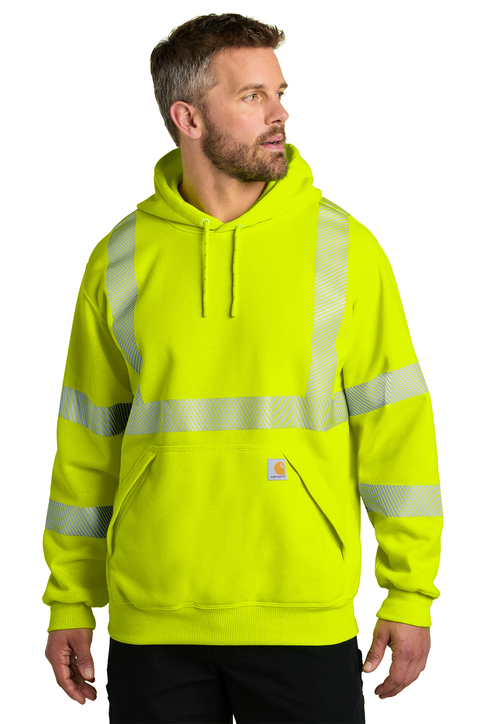 Men's Hi-Vis Lime Green Class 3 Pullover Safety Hoodie With Insulated Gloves - Sizes M-5XL