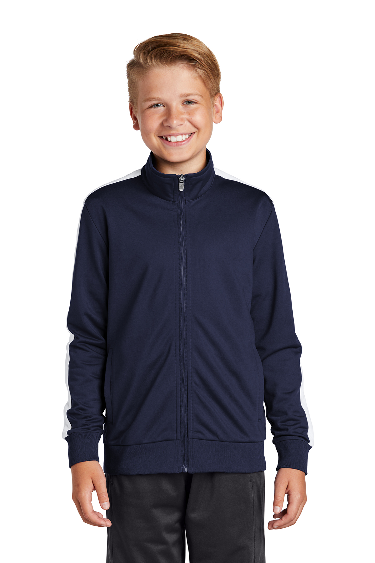 Sport-Tek Youth Tricot Sleeve Stripe Track Jacket | Product | SanMar