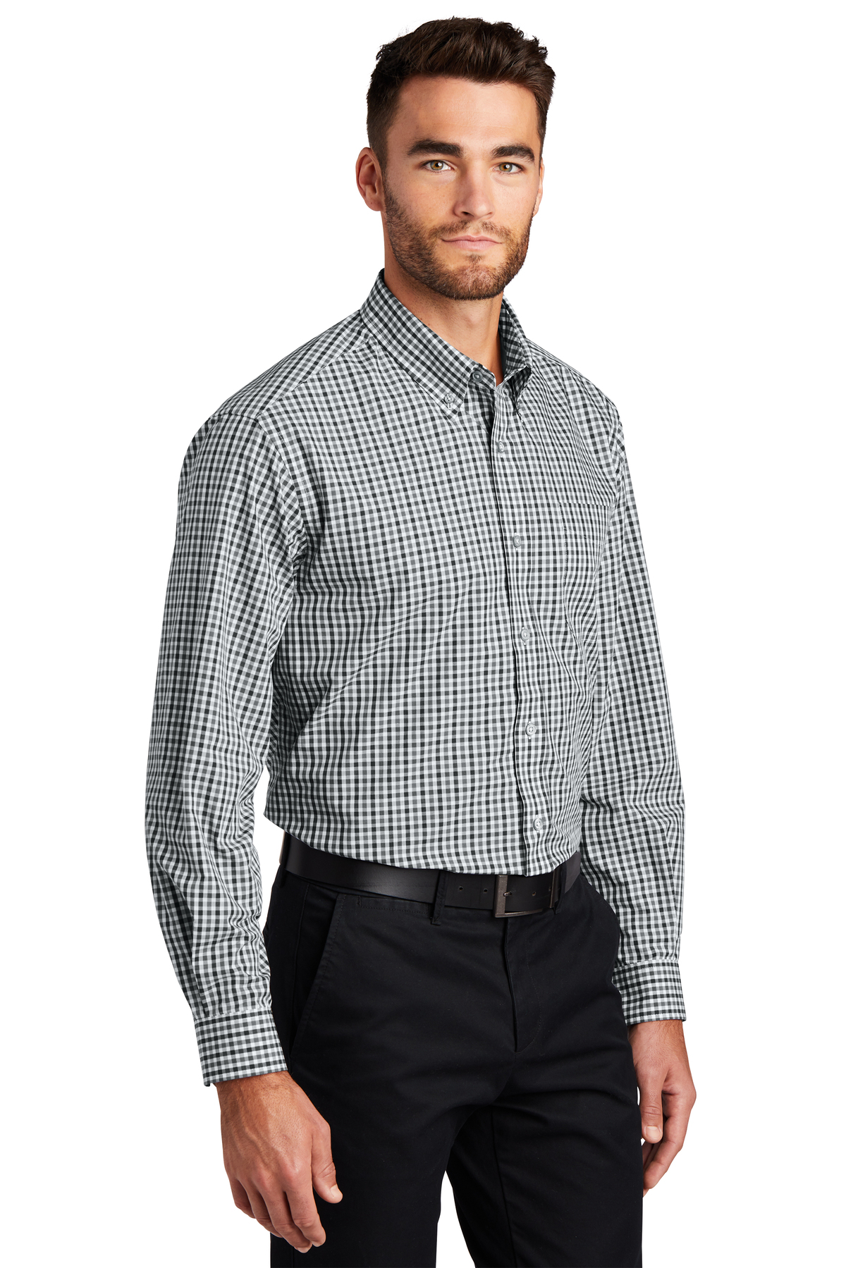 Blue/Purple Port Authority Long Sleeve Gingham Easy Care Shirt S 