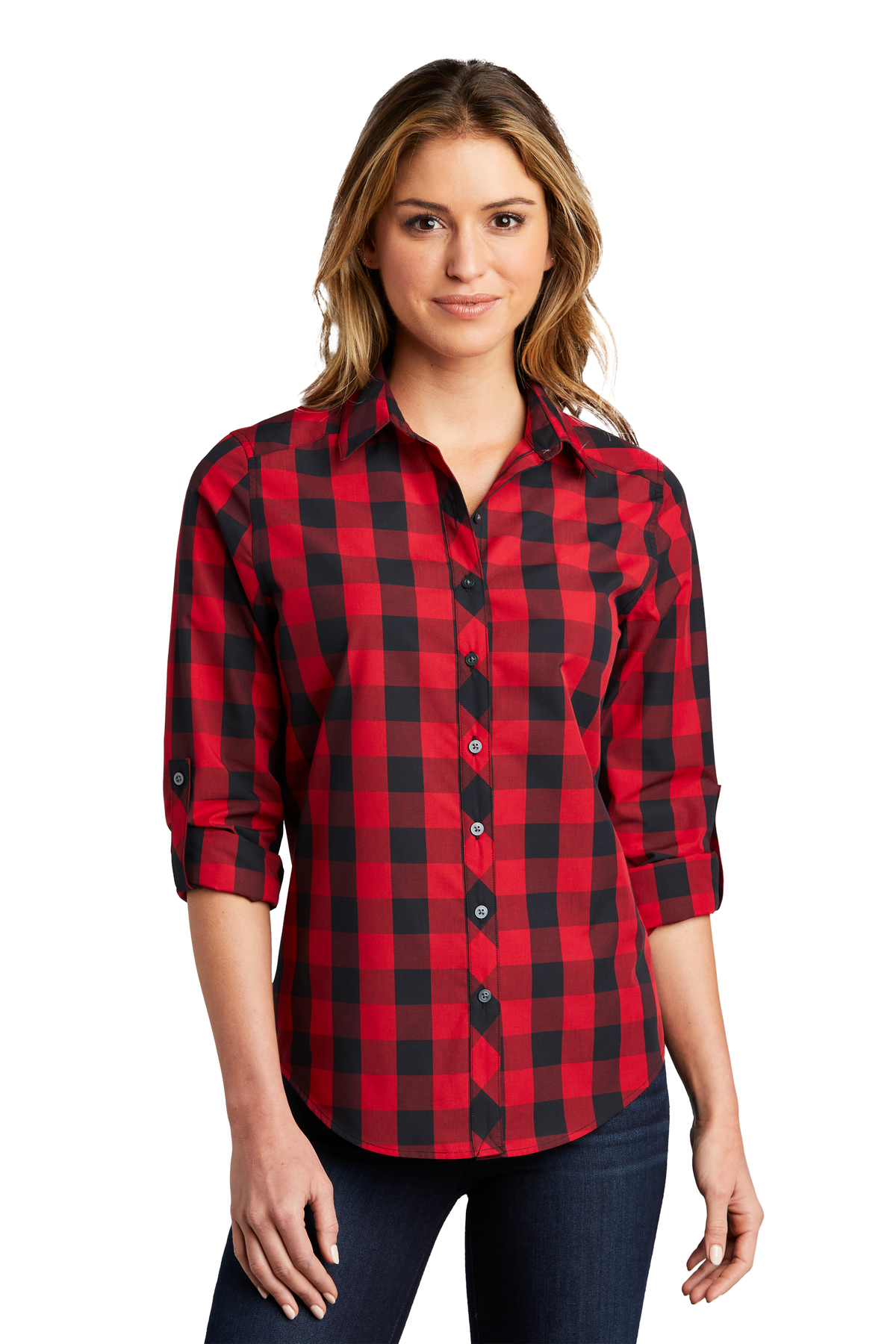 Franterd Clearance Women Plaid Shirt Womens Blouses Buffalo Check Collar  Neck Button Down Long Shirts for Jeans Legging Red at  Women's  Clothing store