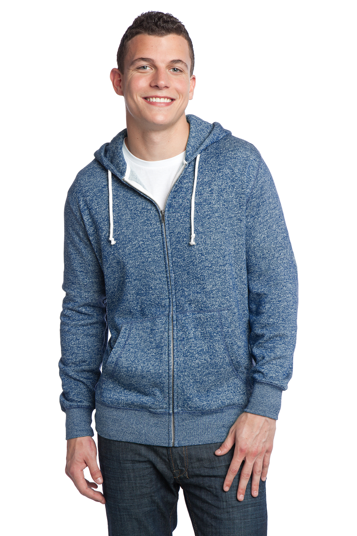 District - Young Mens Marled Fleece Full-Zip Hoodie | Product | SanMar