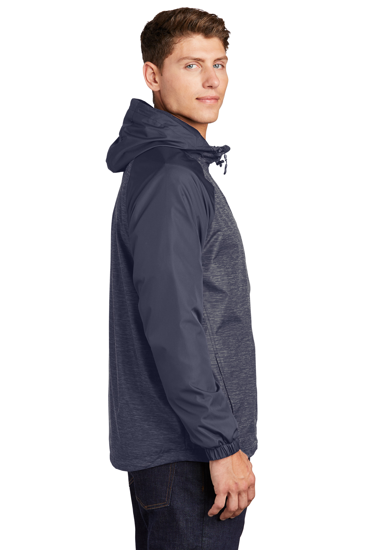 Sport-Tek Heather Colorblock Raglan Hooded Wind Jacket | Product