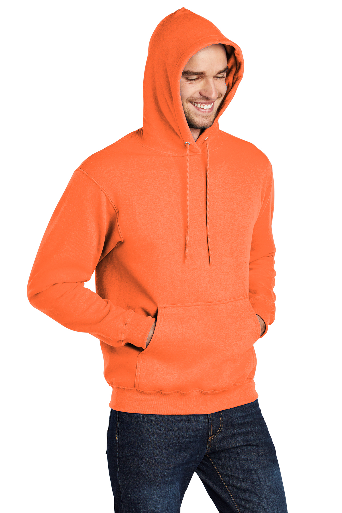 Men’s Heavyweight Casual Pullover Hoodie Sweatshirt with Front Pocket (Neon  Orange, M)
