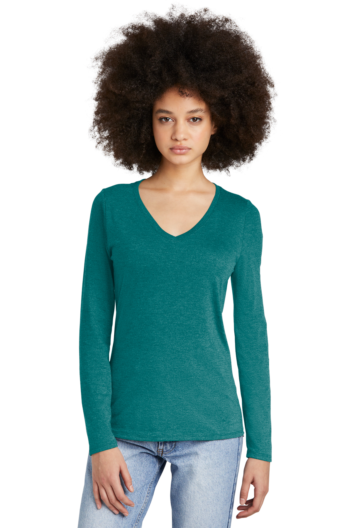 District Women's Perfect Tri Long Sleeve V-Neck Tee | Product 