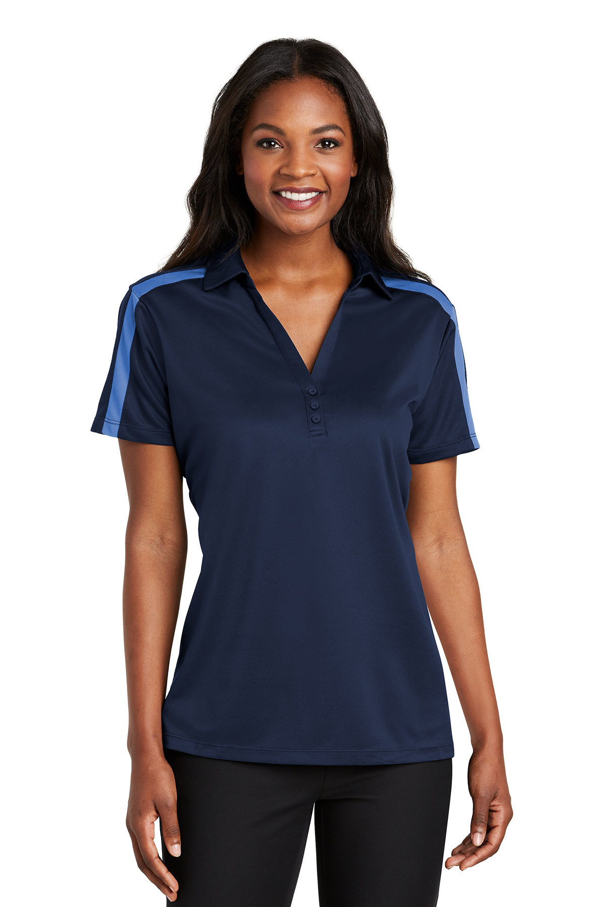 Port Authority Ladies Silk Touch Performance Colorblock Stripe Polo