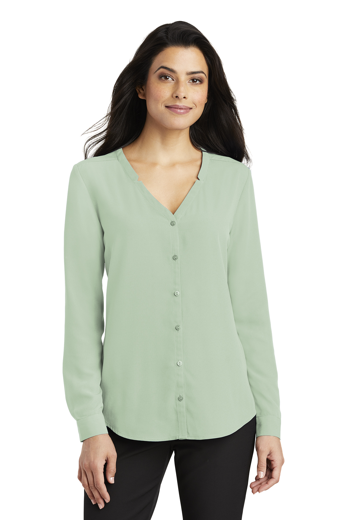 Port Authority Ladies Long Sleeve Button-Front Blouse | Product