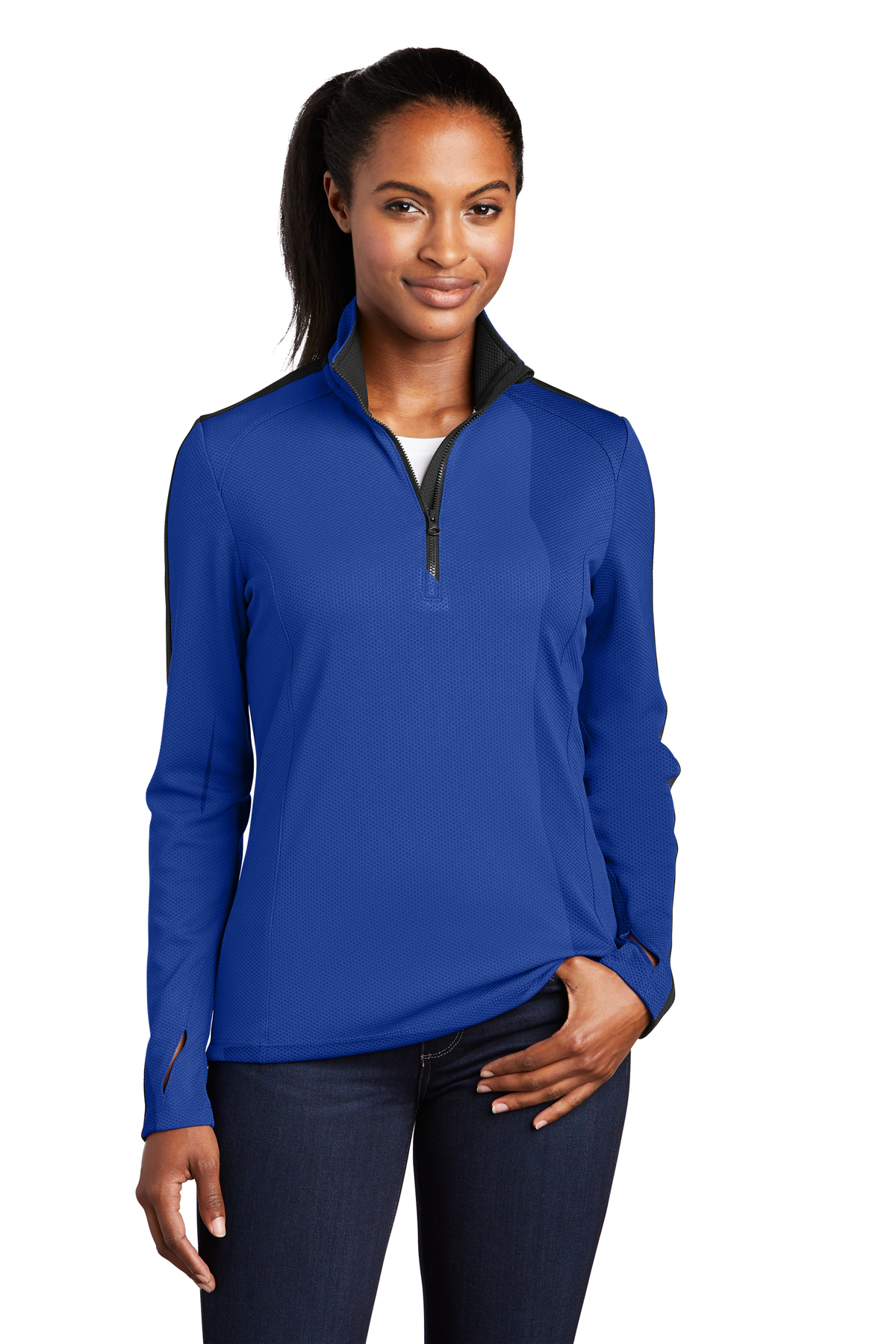 Sport-Tek ® Textured ® Ladies 1/4-Zip Colorblock Sport-Wick Pullover