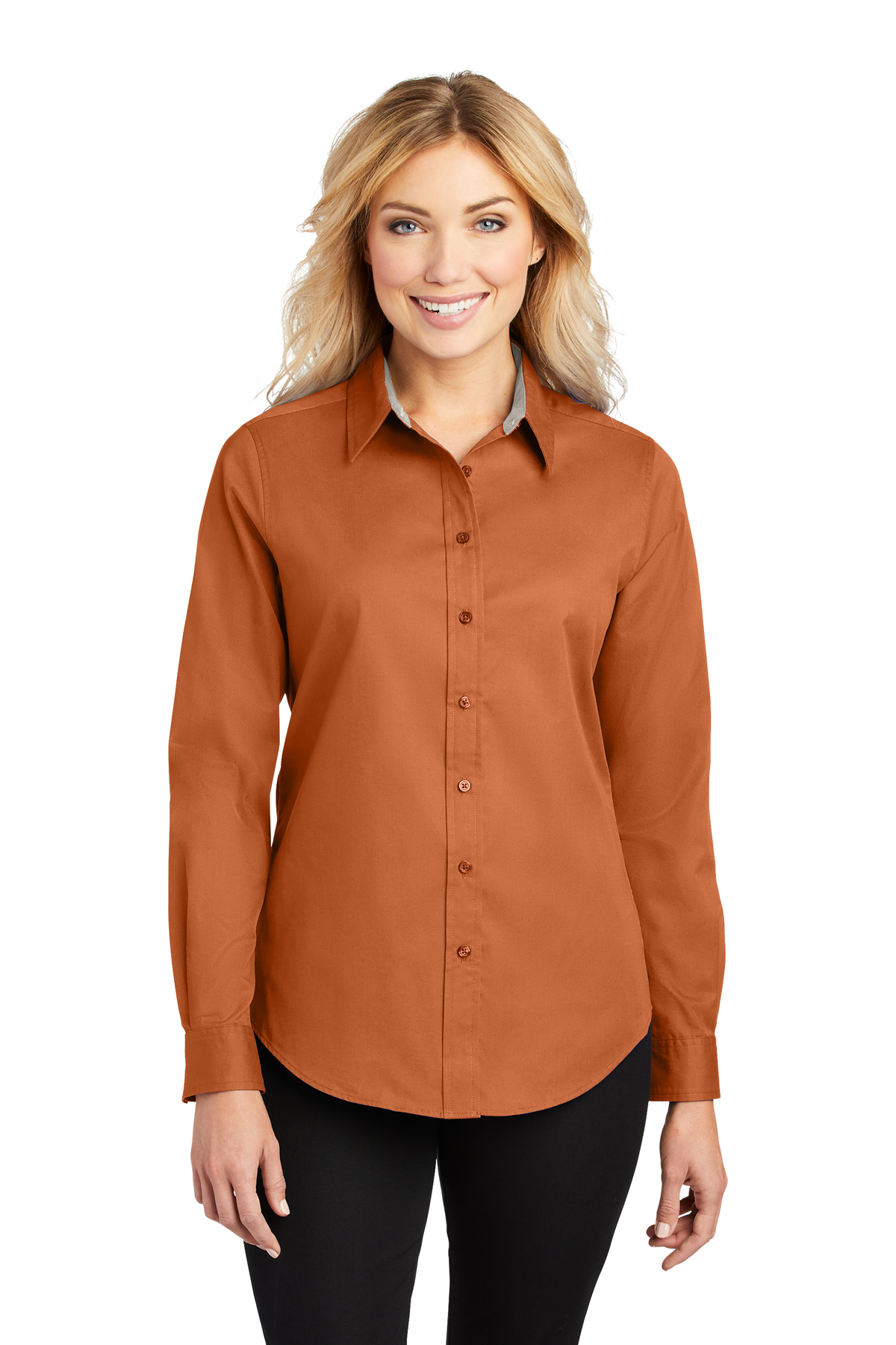 Port Authority Womens Easy Care Wrinkle Resistant Long Sleeve Button Down  Shirt - Light Blue