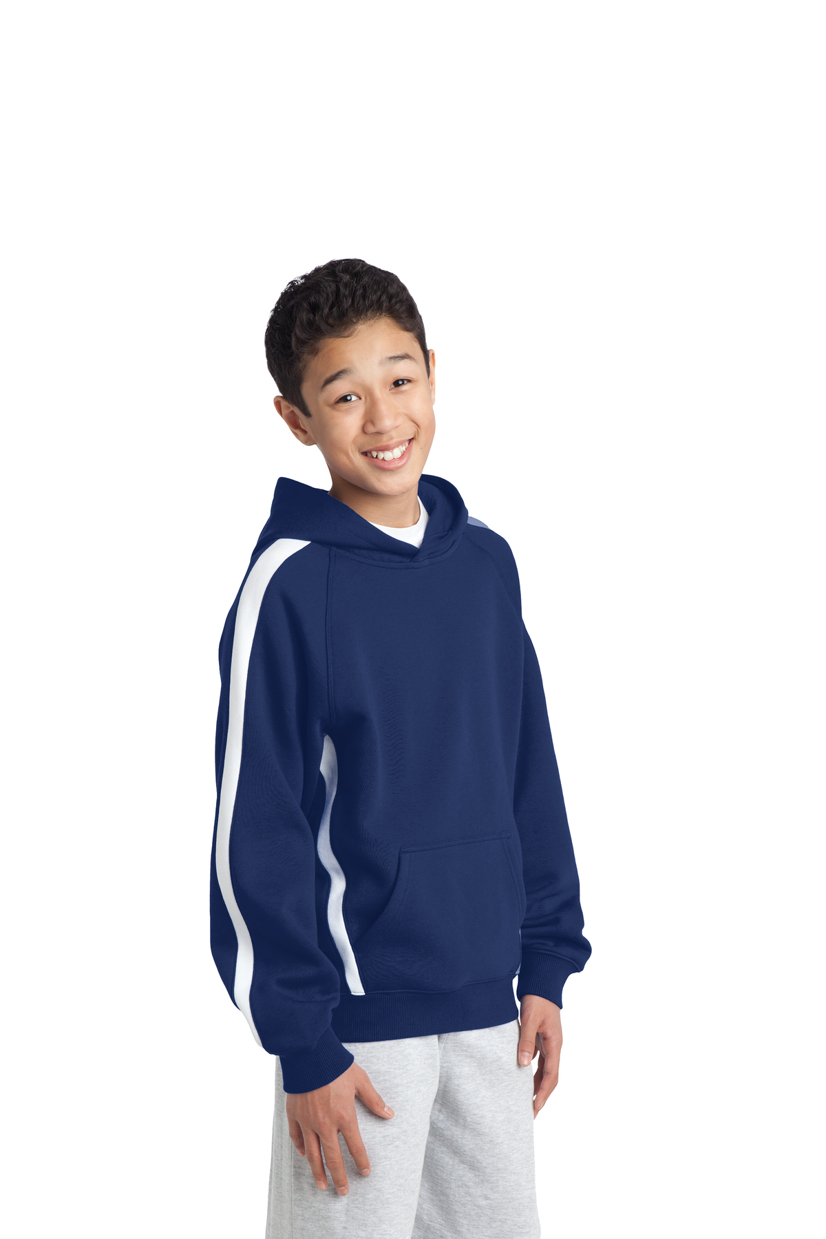 YST265 Sport-Tek® Youth Sleeve Stripe Pullover Hooded Sweatshirt 
