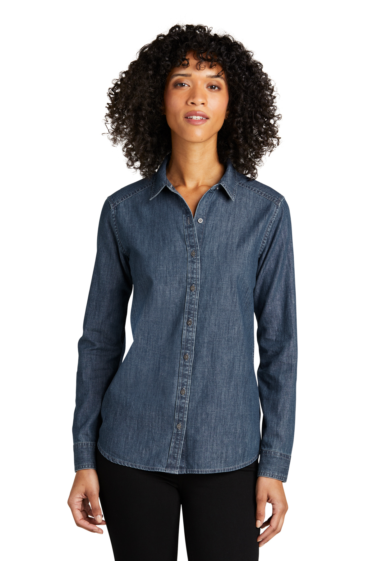 Dark Wash Denim Button-up Long Sleeves Shirt Dress With -  New