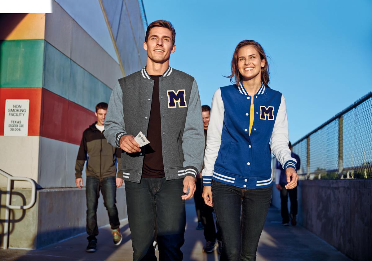Fleece letterman jacket online