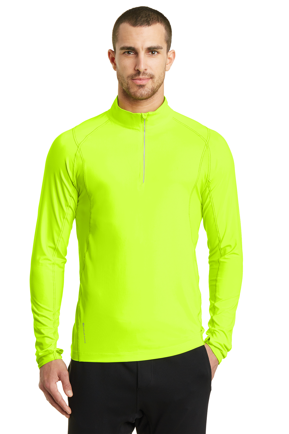 More Mile Lumino 1/4 Zip Long Sleeve Mens Reflective Running Top Yellow Orange 