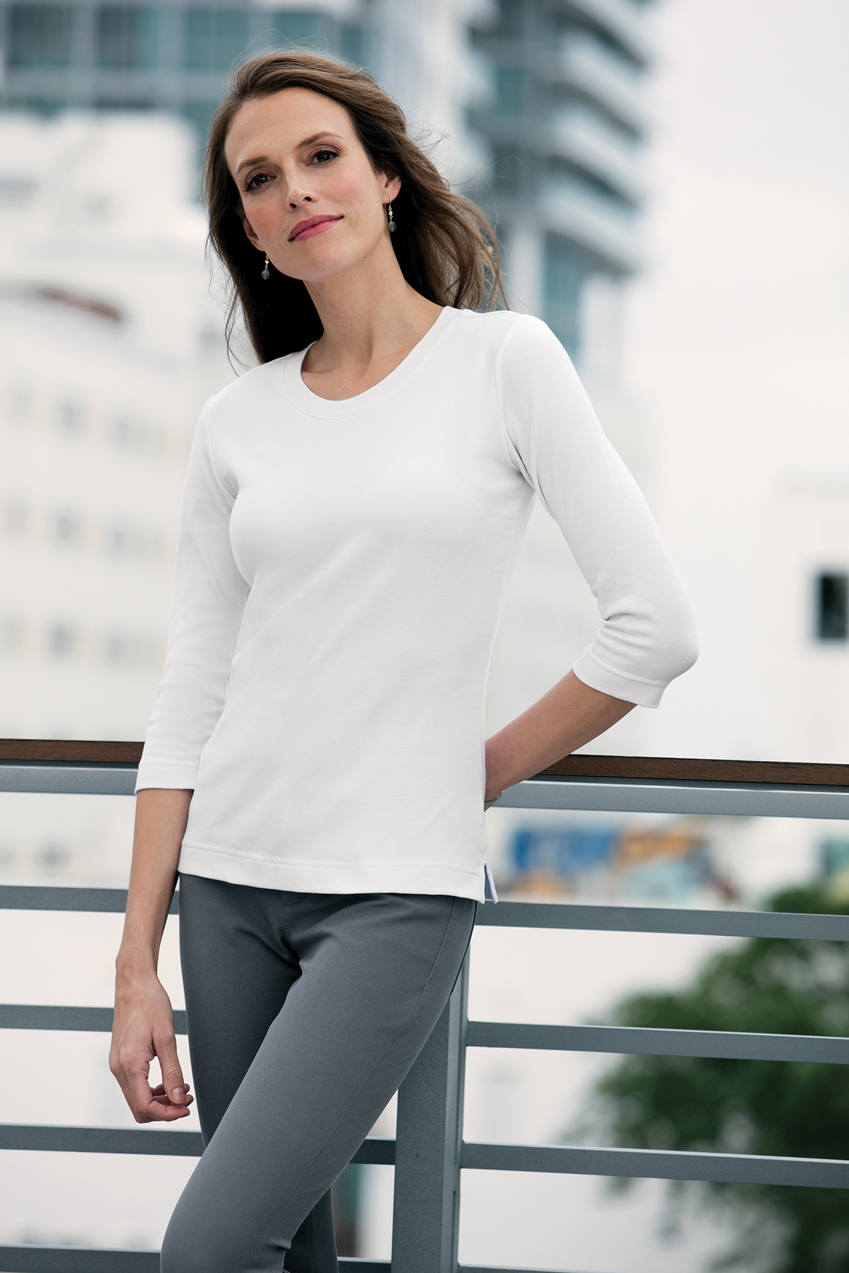 Port Authority Ladies Modern Stretch Cotton 3/4-Sleeve Scoop Neck Shirt, Product