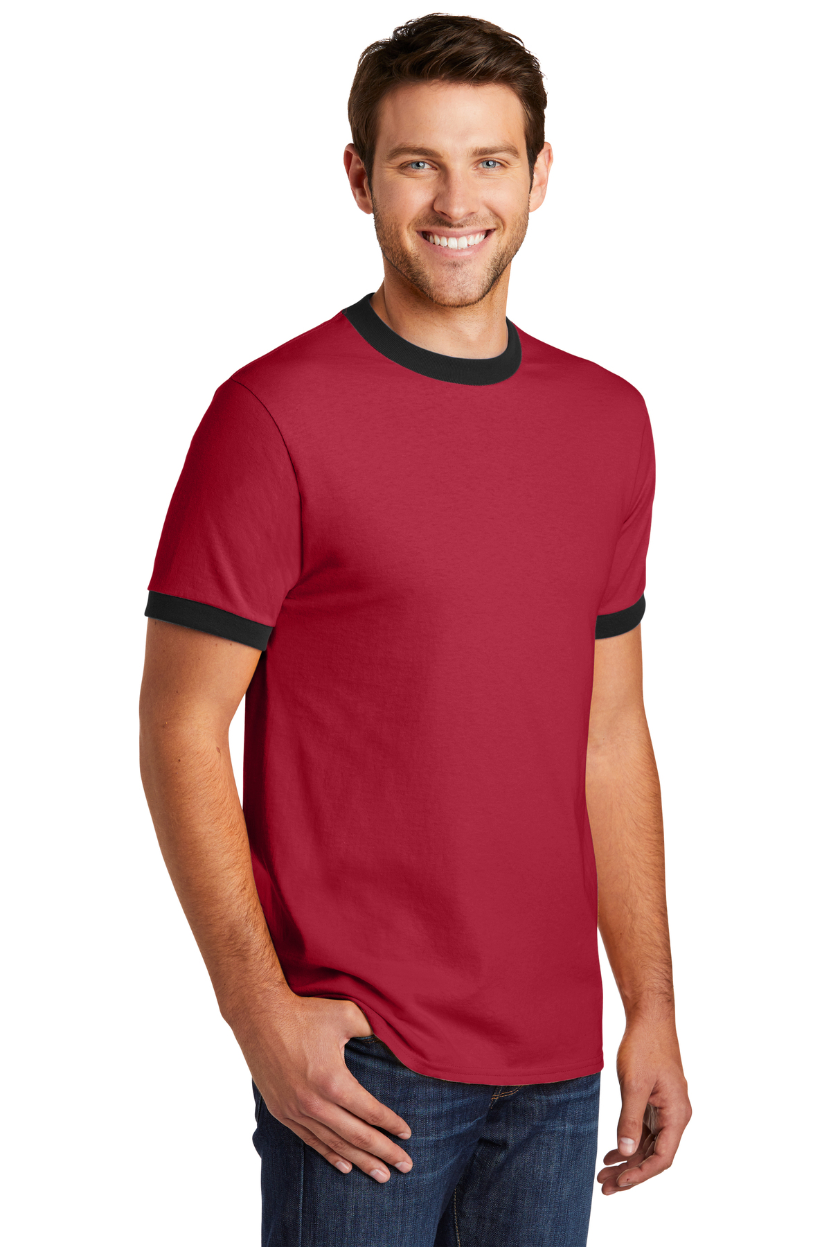 Port & Company PC54R Mens Retro Ringer Tee Short Sleeve Cotton T-Shirt  Plain T