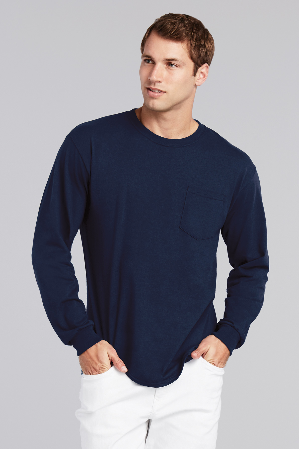 Gildan - Ultra Cotton 100% US Cotton Long Sleeve T-Shirt with Pocket ...