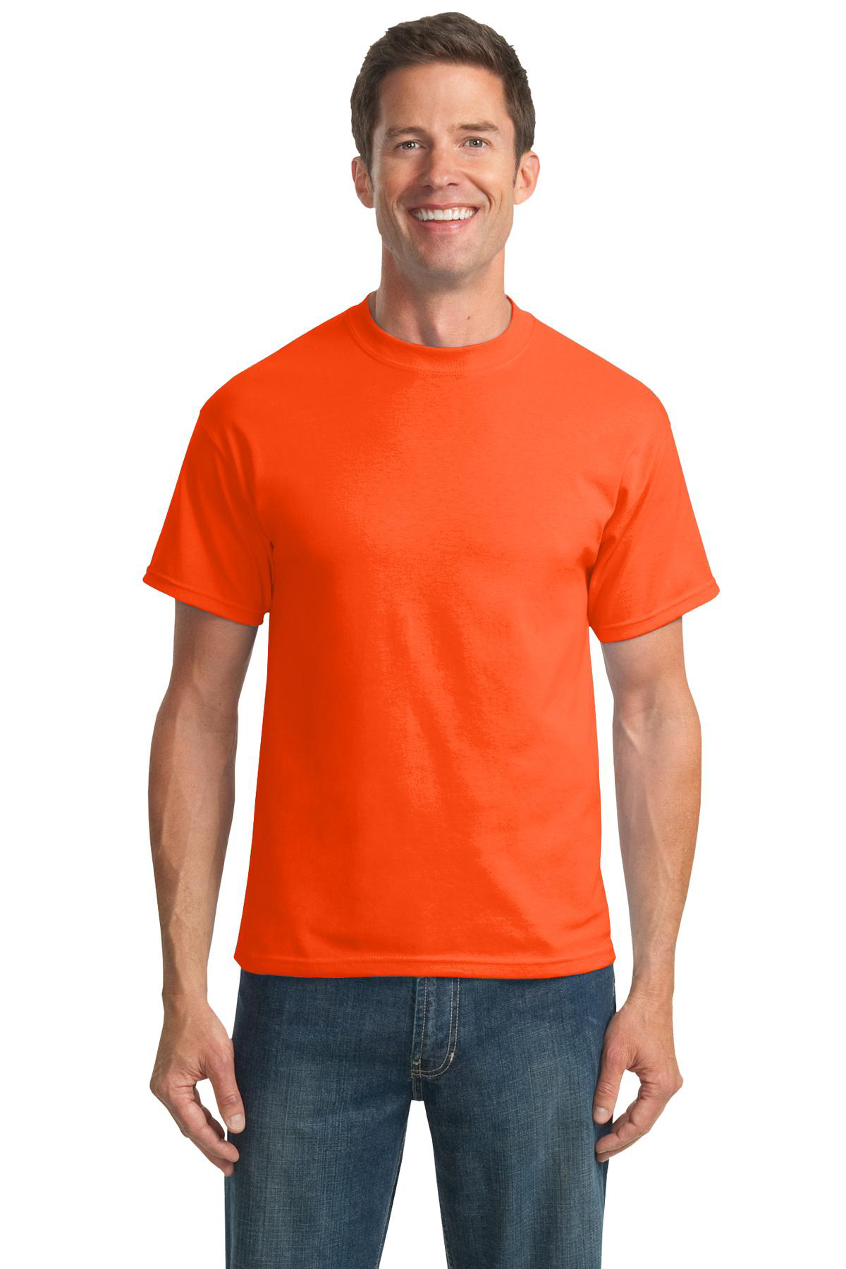 Safety Orange Port & Company Tall 50/50 Cotton/Poly T-Shirt with Pocket ...