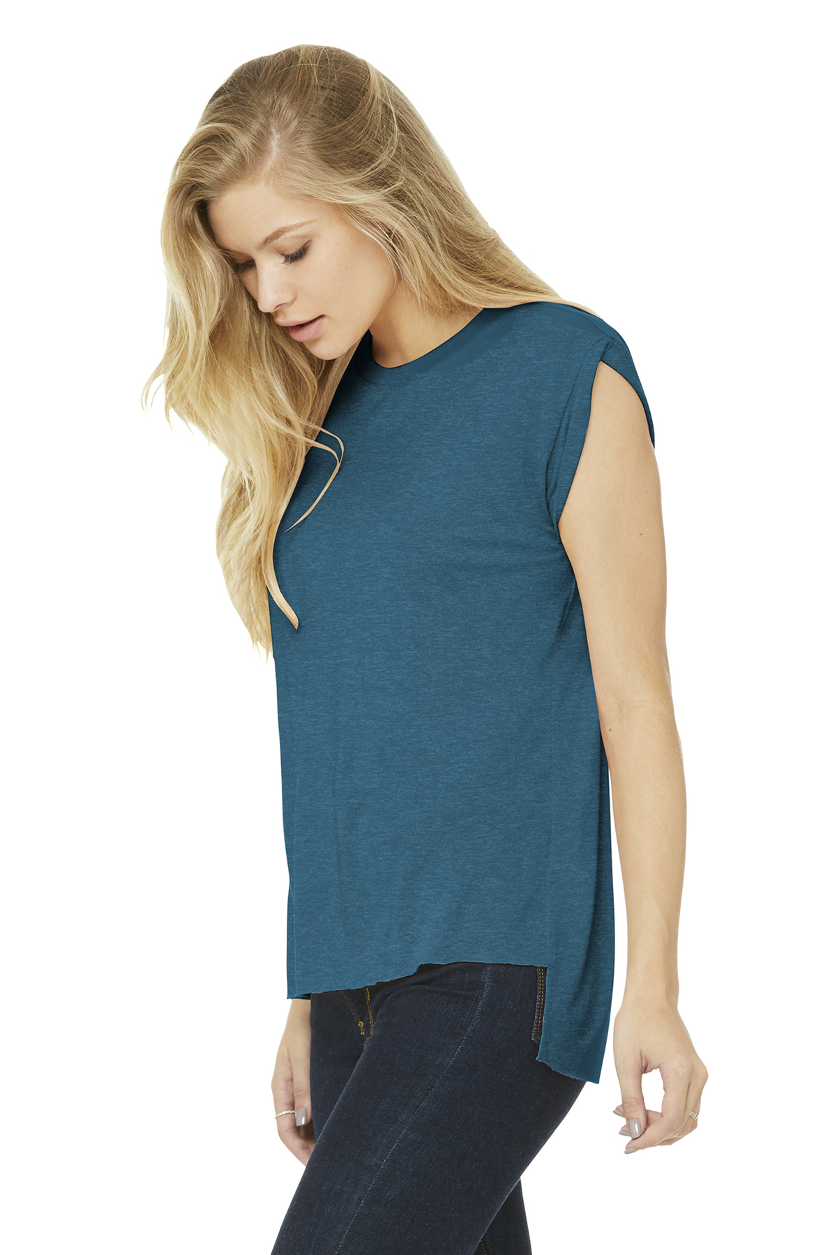 BELLA+CANVAS Women’s Flowy Muscle Tee With Rolled Cuffs | Product | SanMar