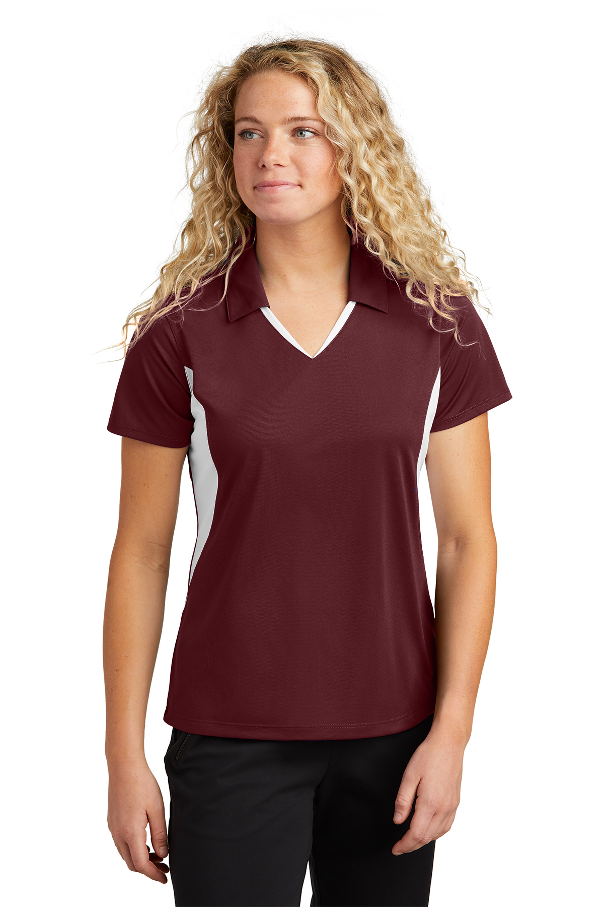 Sport-Tek Womens Sport-Wick Moisture Wicking Short Sleeve Polo Shirt -  Black/White