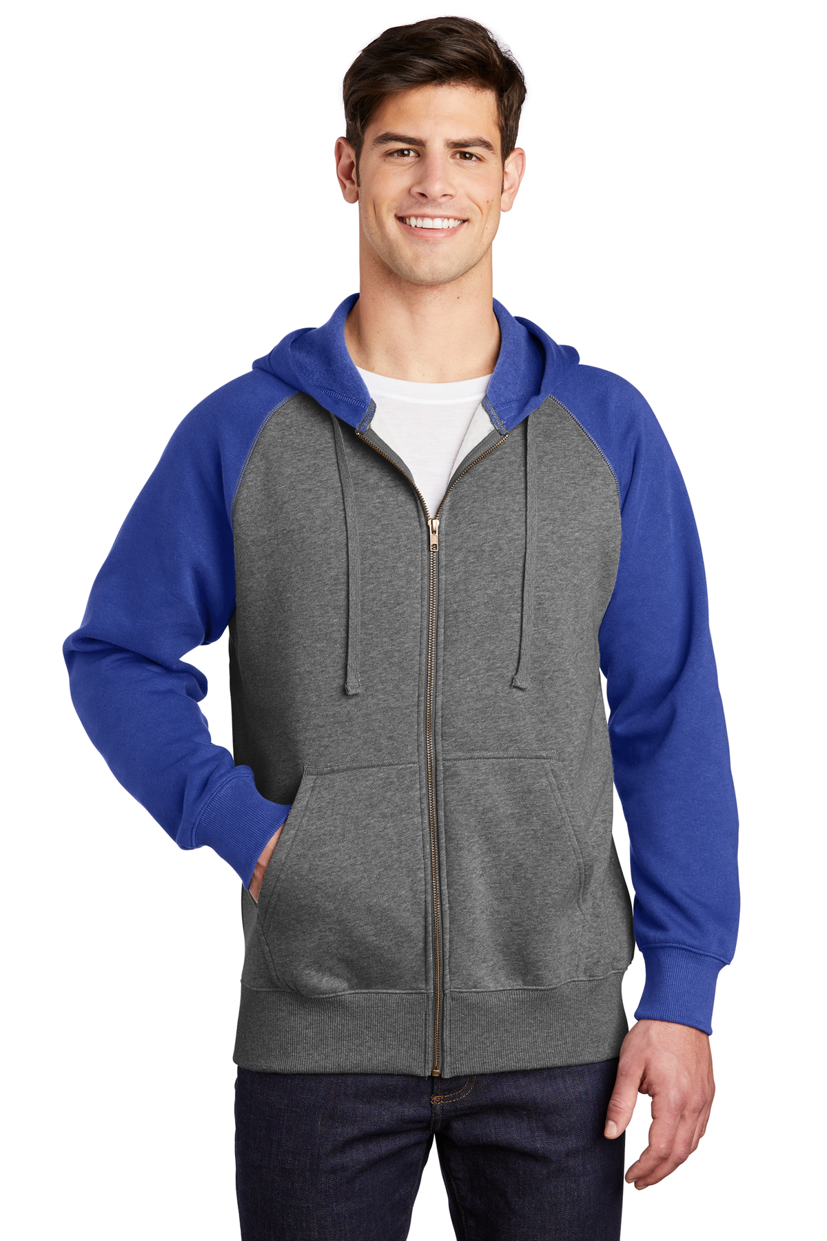 Sport-Tek Raglan Colorblock Full-Zip Hooded Fleece Jacket | Product ...