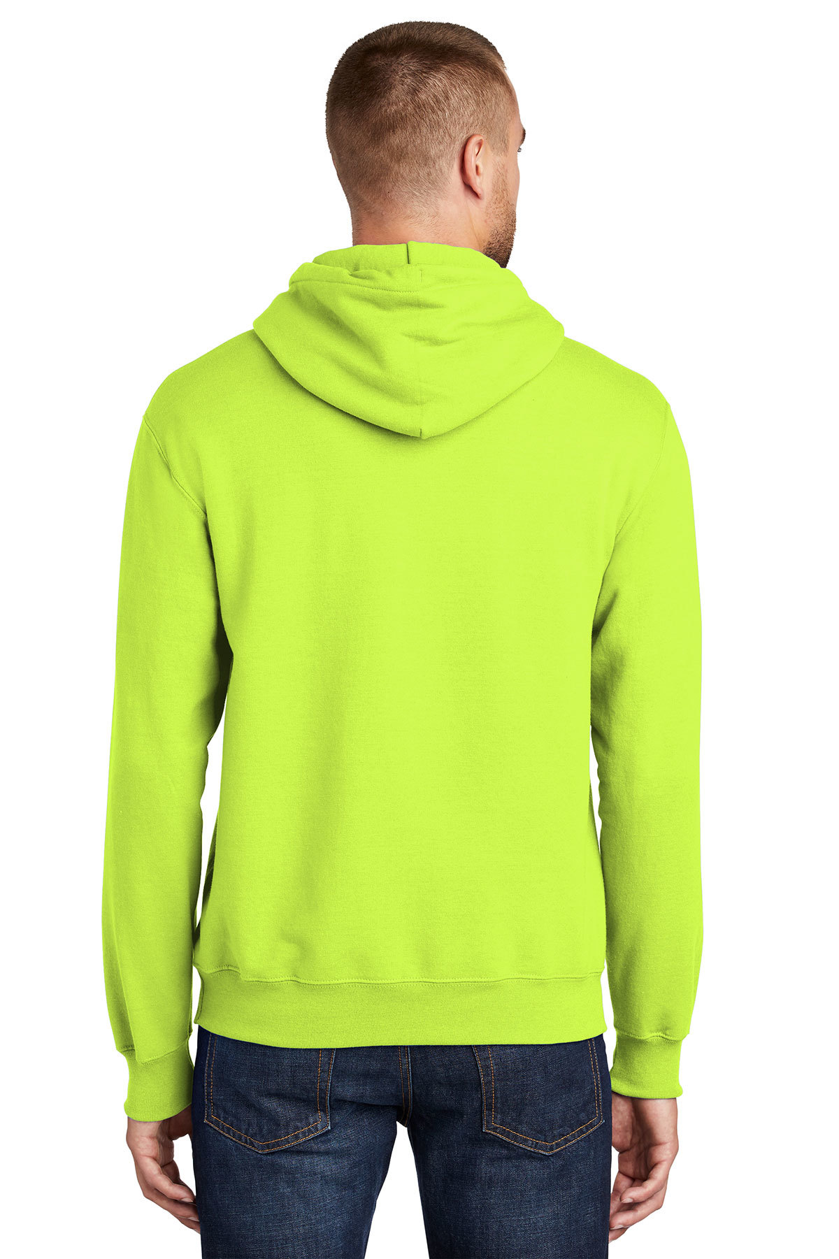 Large Safety Green Port & Company Mens Pullover Pocket Hooded Sweatshirt