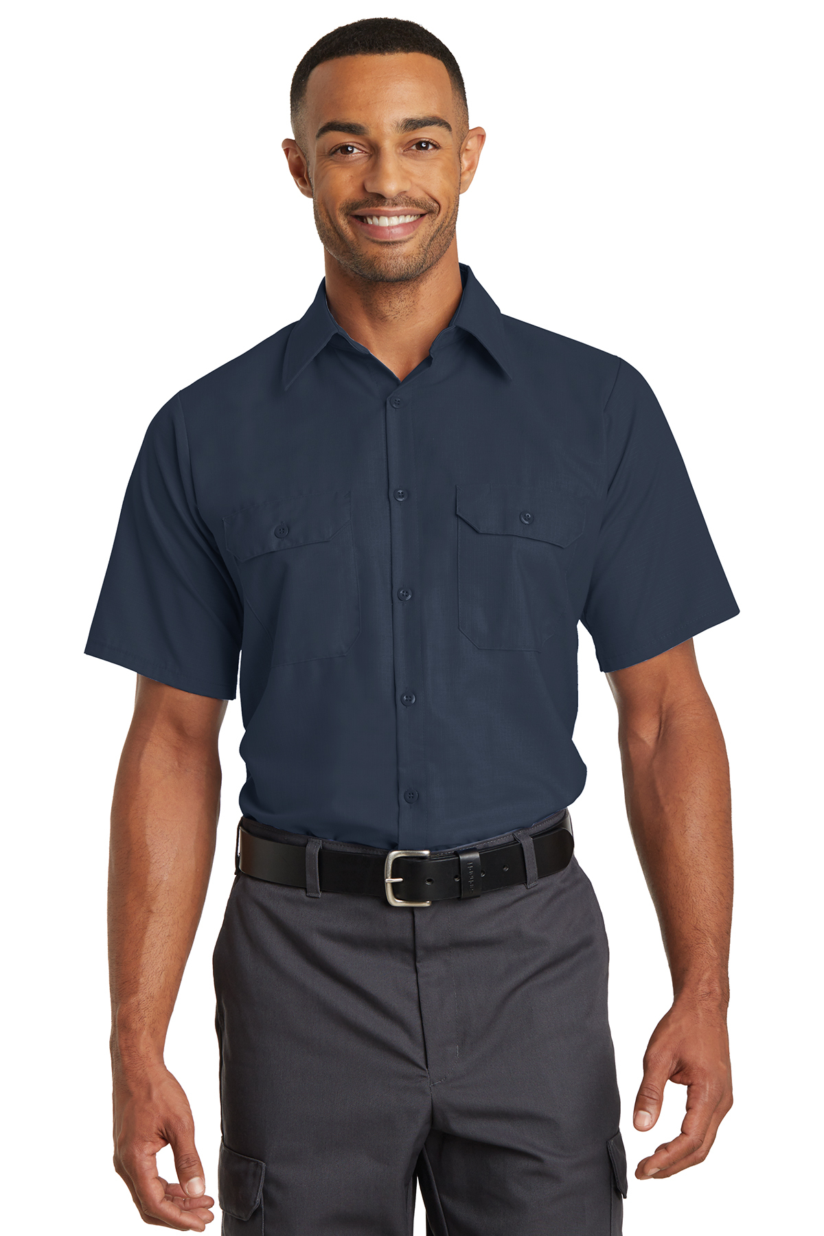 Navy Red Kap Mens Solid Rip Stop Shirt Short Sleeve Large
