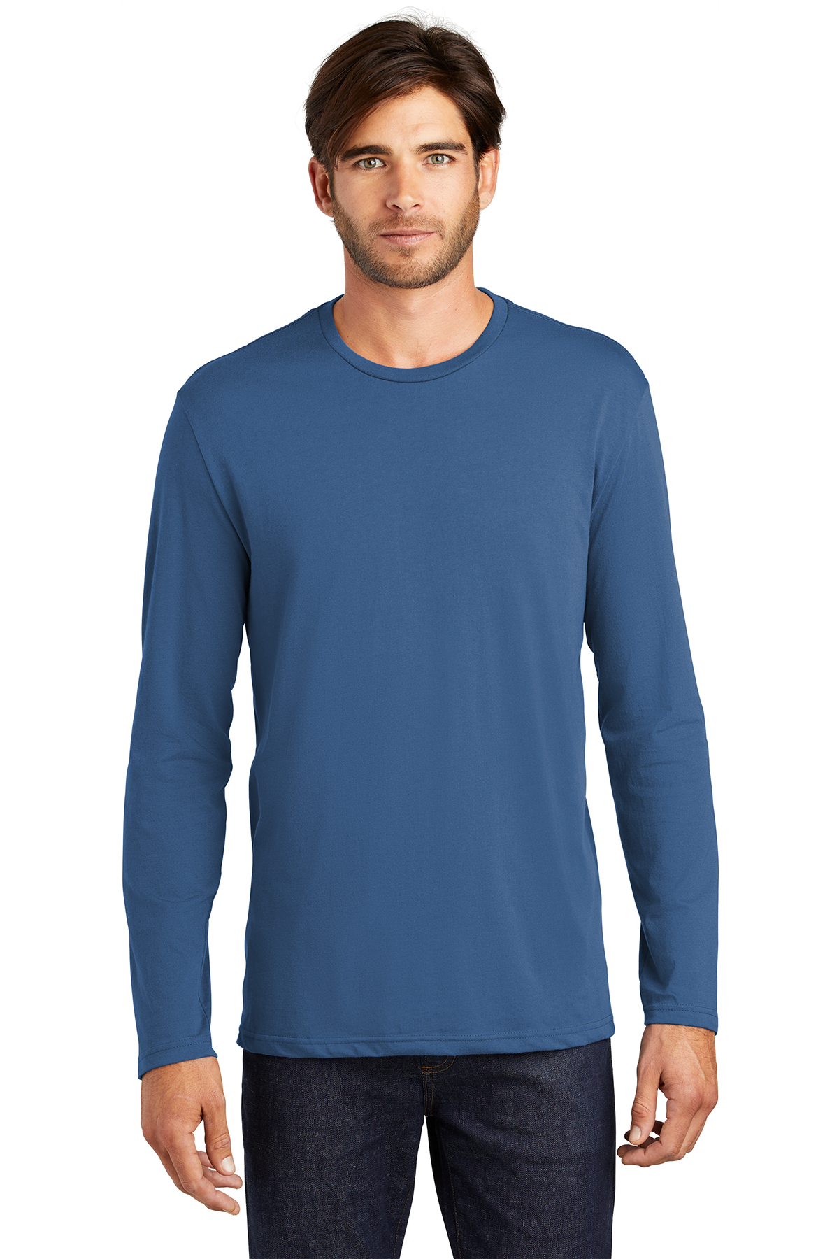 District Made Mens Perfect Weight Long Sleeve Tee Maritime Blue Large