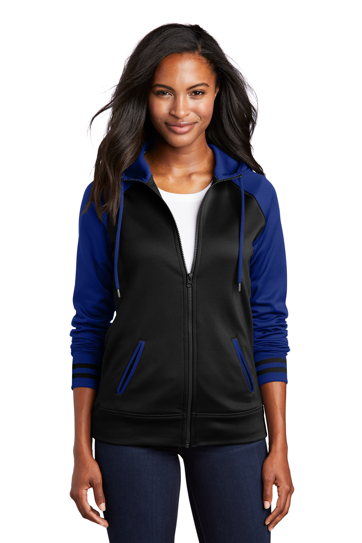 Sport-Tek Ladies Full-Zip Product SanMar Sport-Wick | Fleece | Hooded Varsity Jacket