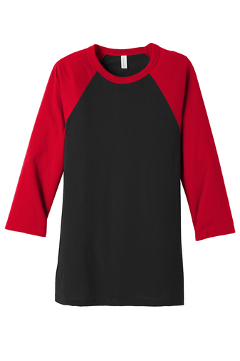 Bella + Canvas Unisex Baseball Tee - 3/4 Raglan Sleeve, White With Red Sleeves - 2XL - View #2