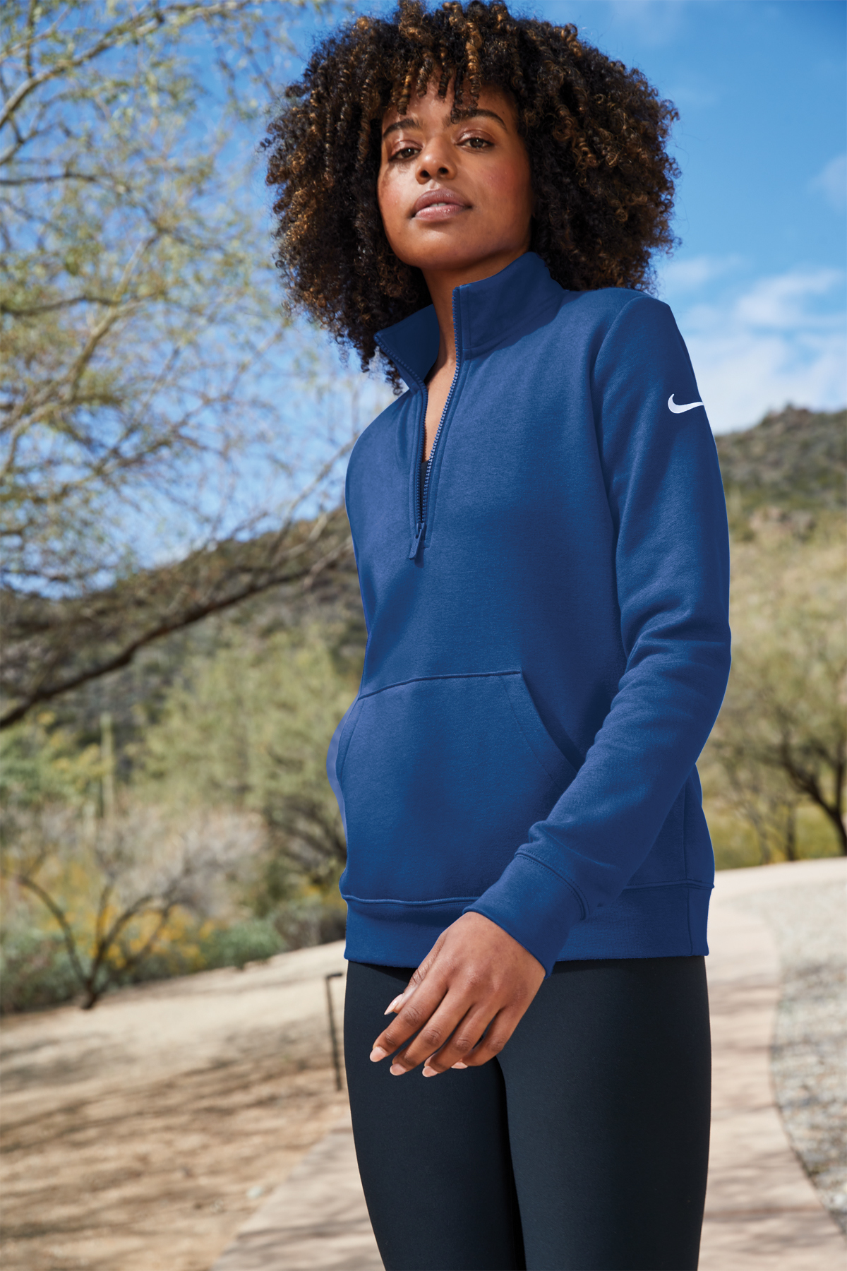 | Nike Club Ladies SanMar Fleece 1/2-Zip | Sleeve Product Swoosh