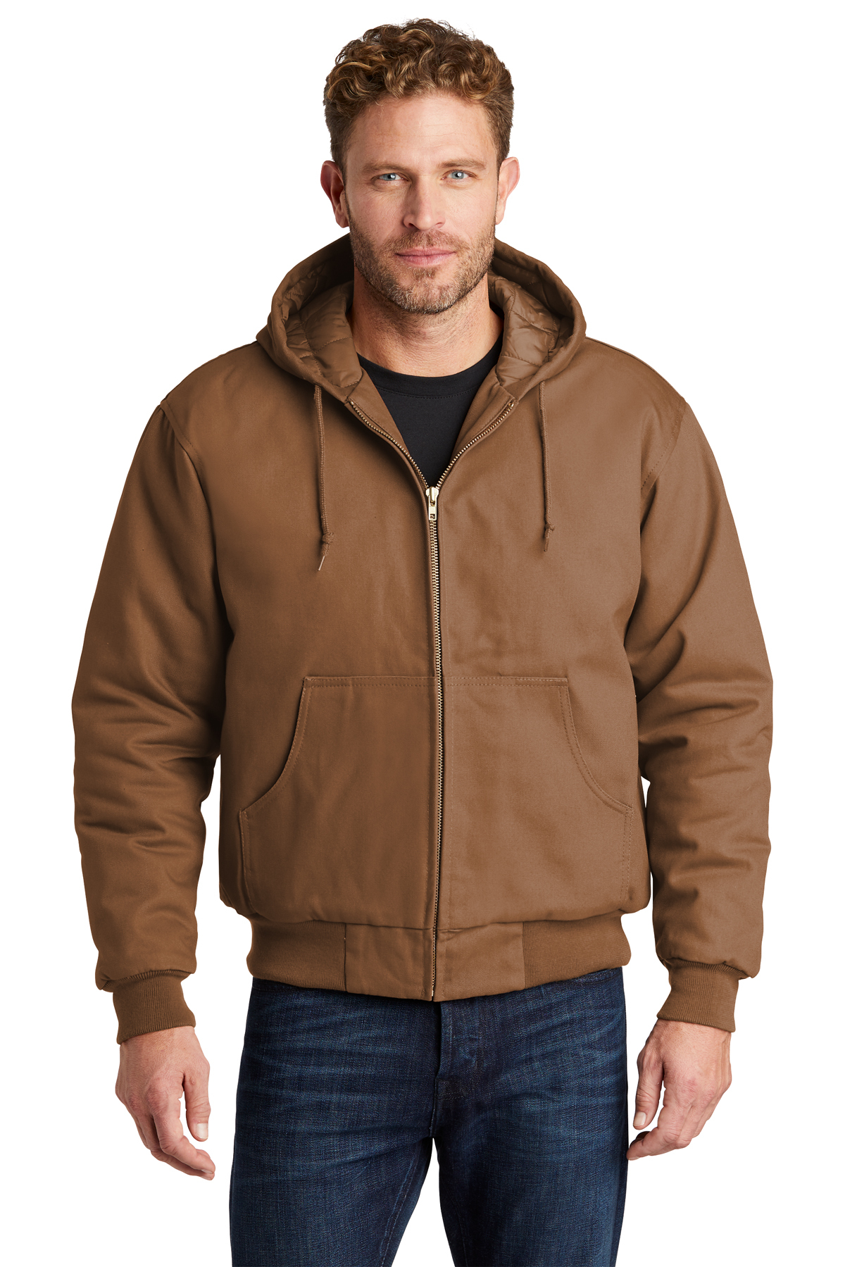 Cornerstone Mens Big And Tall Hooded Drawcord Work Jacket_Duck Brown_4XLT