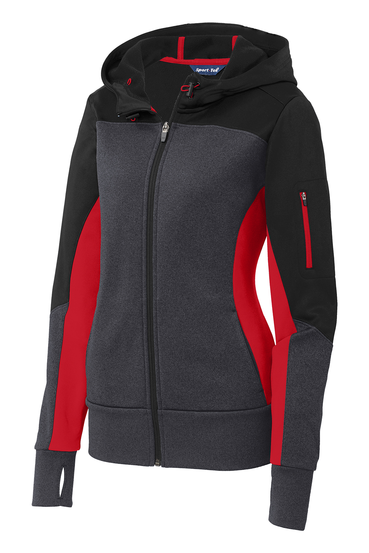 Sport-Tek Ladies Tech Fleece Colorblock Full-Zip Hooded Jacket 