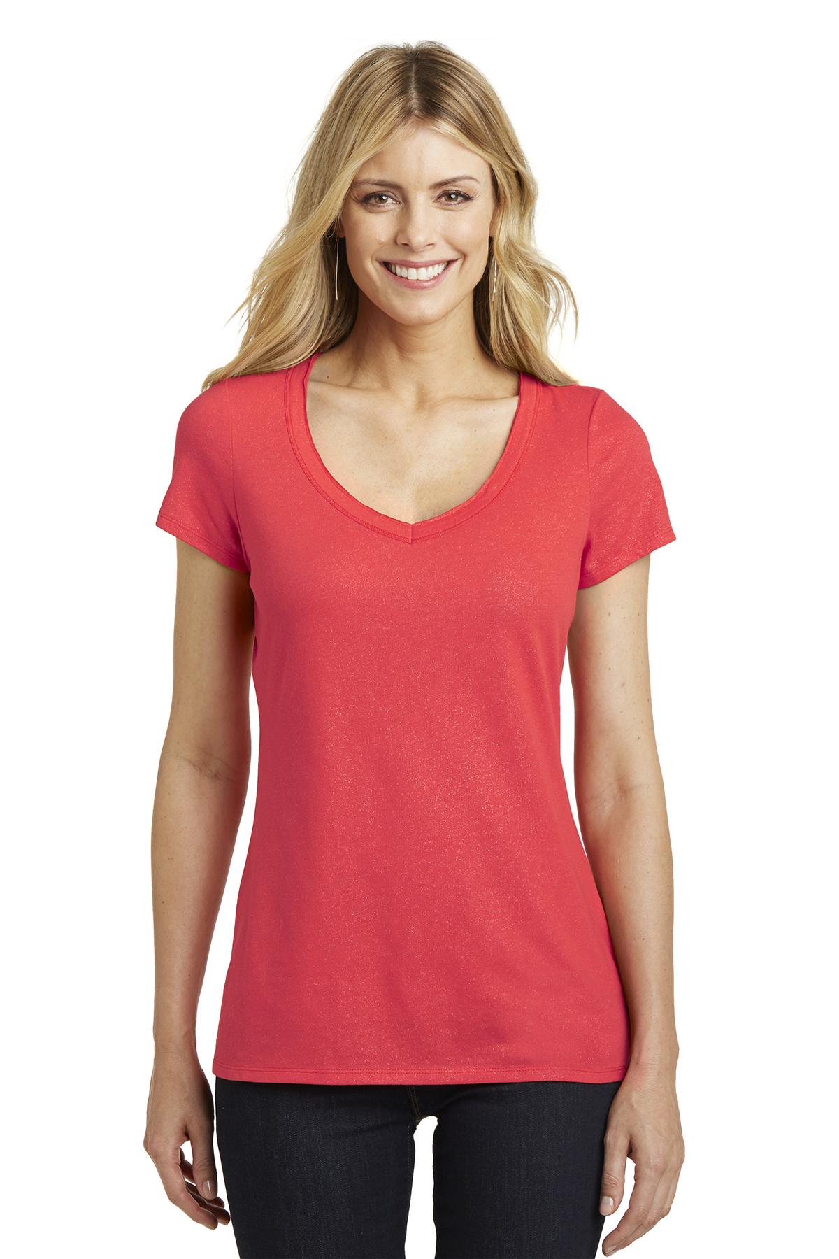 District Made Ladies Shimmer V-Neck Tee | Product | SanMar