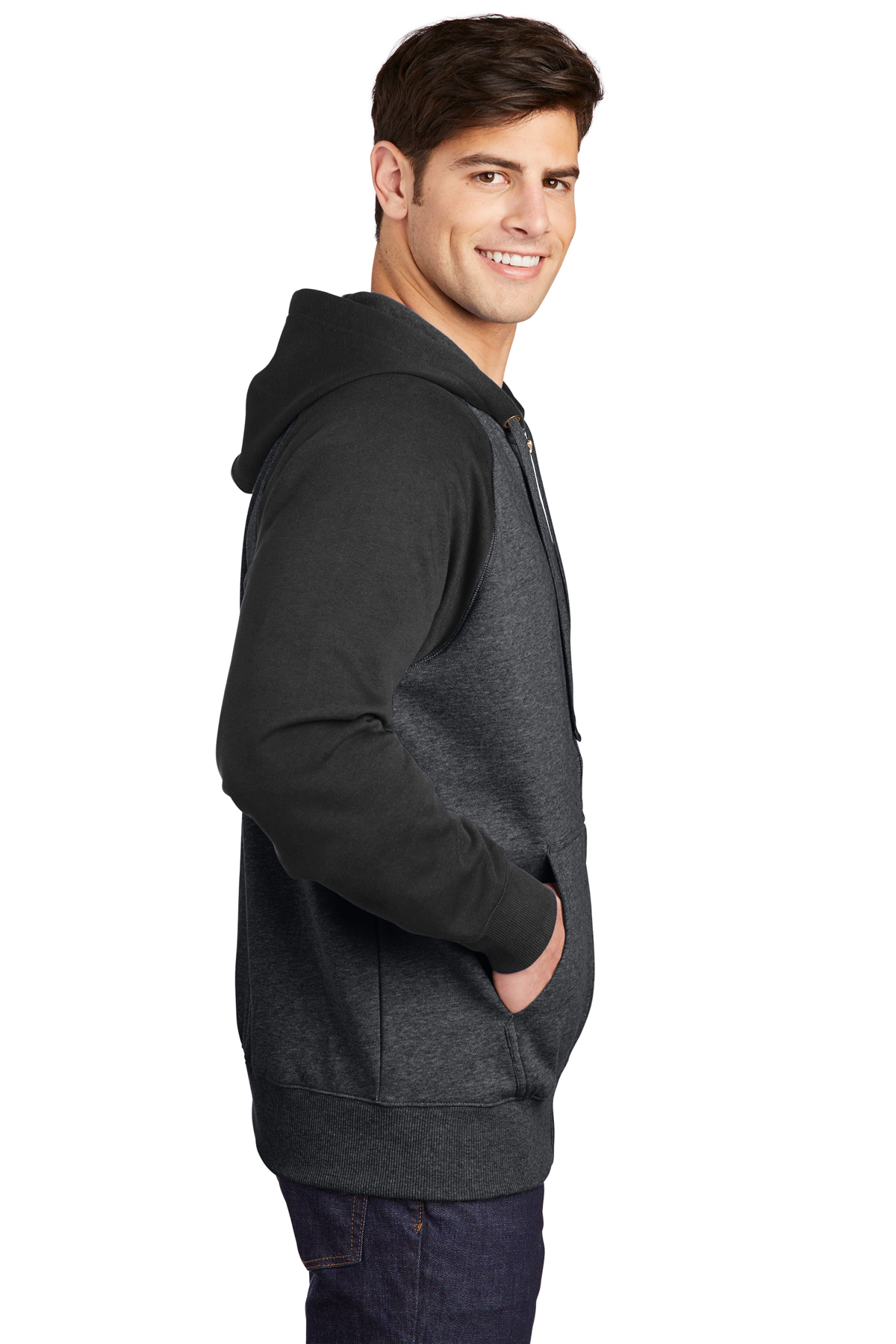 Sport-Tek Raglan Colorblock Full-Zip Hooded Fleece Jacket | Product ...