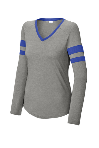 Sport-Tek Ladies Halftime Stripe Long Sleeve V-Neck Tee | Product | SanMar