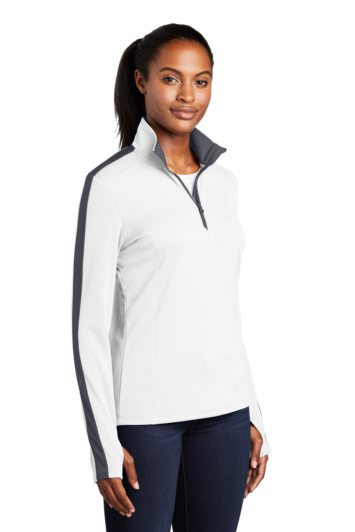 Sport-Tek ® Ladies Sport-Wick ® Textured Colorblock 1/4-Zip Pullover ...