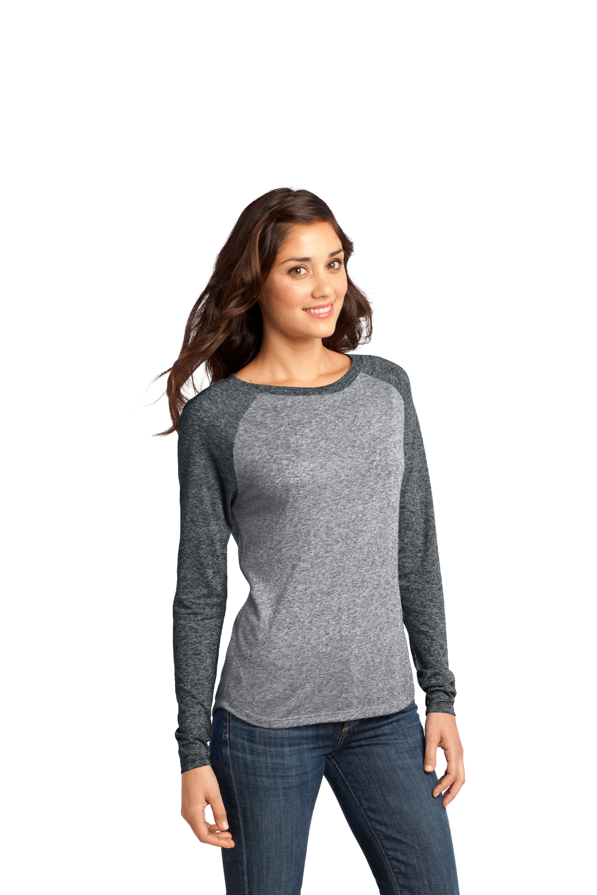 District - Juniors Microburn Long Sleeve Raglan Tee | Product | SanMar