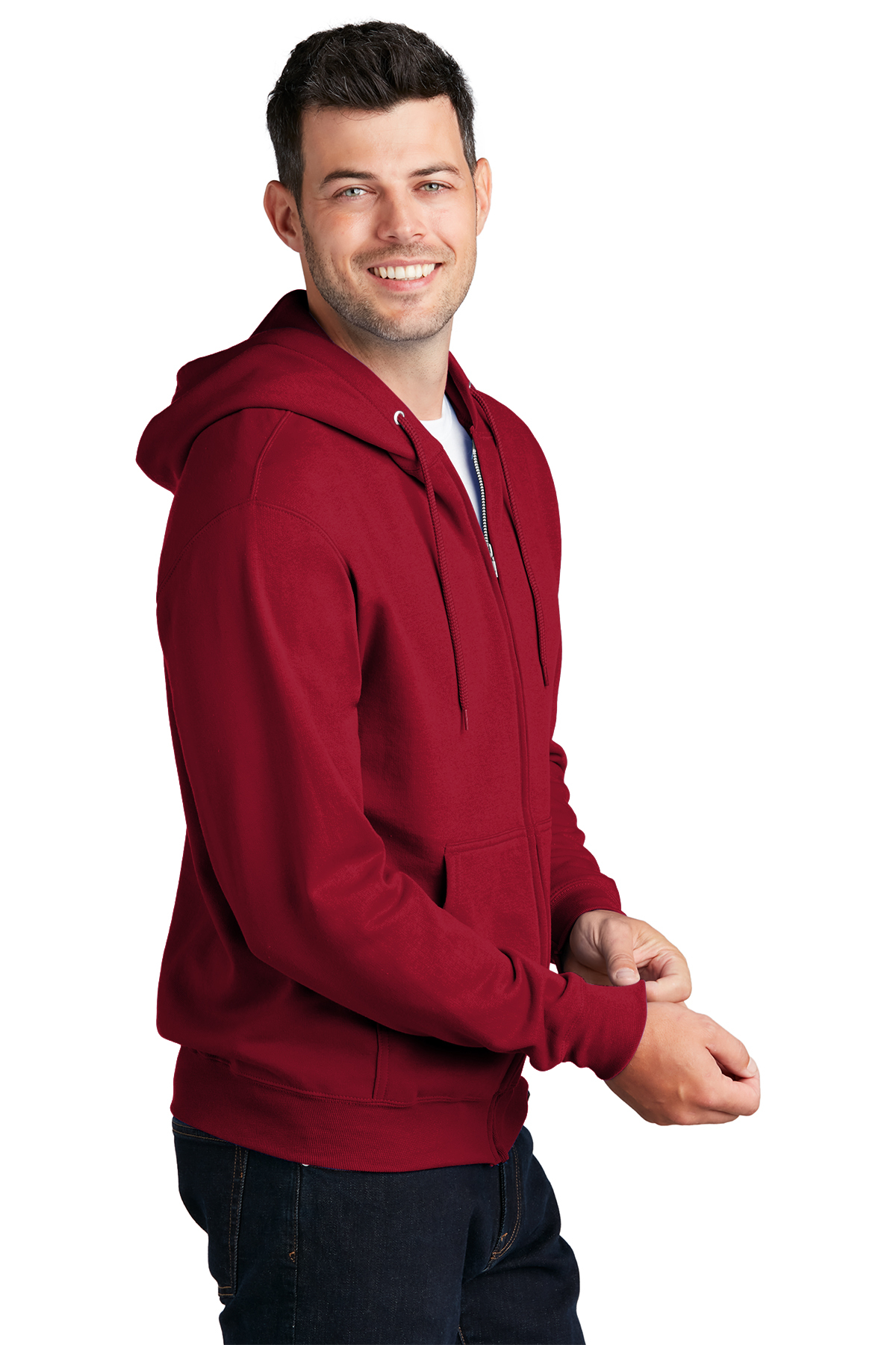Hanes Men's EcoSmart Fleece Full-Zip Hooded Sweatshirt - Deep Red L