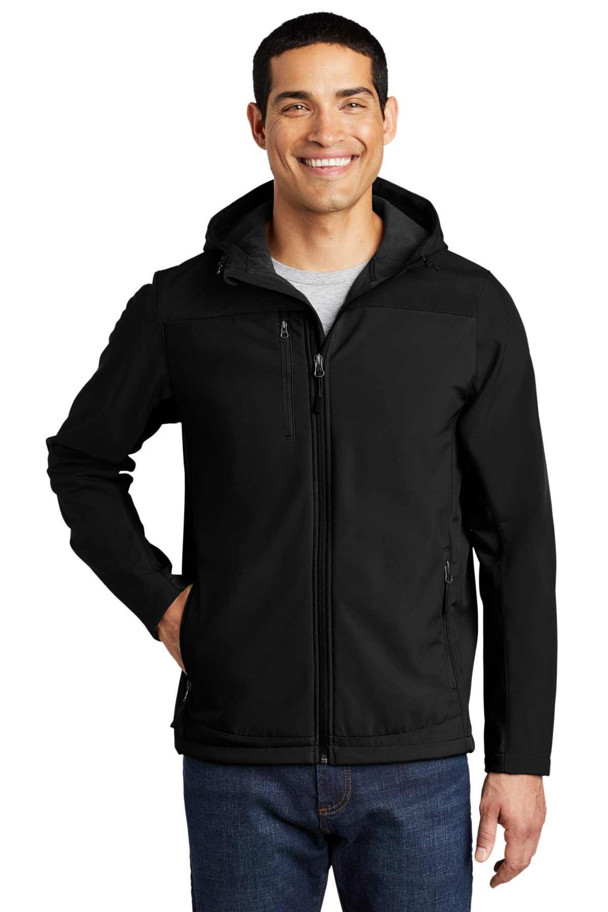 HOODED WATER REPELLENT SOFT SHELL JACKET