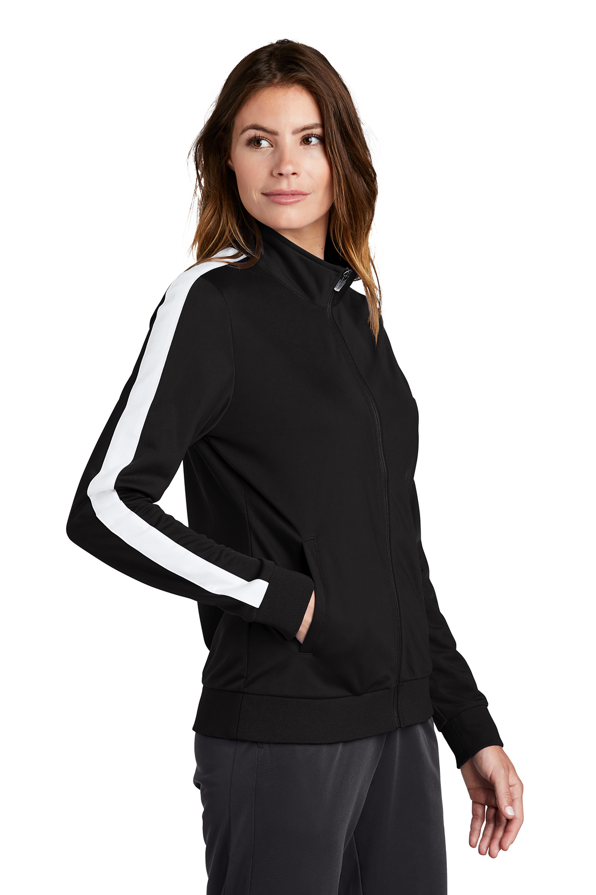 Sport-Tek Ladies Tricot Sleeve Stripe Track Jacket | Product | SanMar
