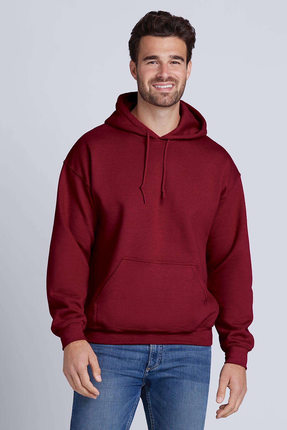 Gildan Men's Rib Knit Pouch Pocket Hooded Sweatshirt, Red, Large